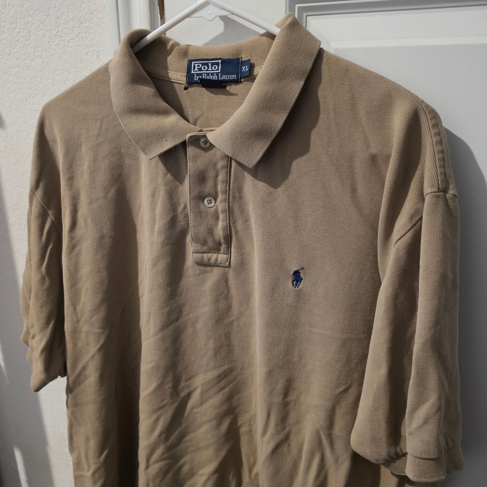 Polo Ralph Lauren Mens XL Tan Khaki Cotton Pique Short Sleeve Polo Shirt Pony
